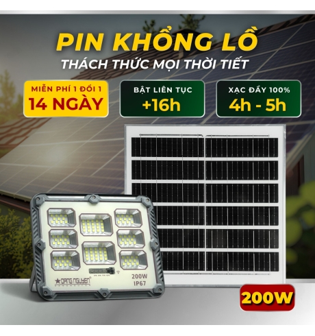 Đèn năng lượng mặt trời 200w NEW - Vỏ Nhựa 