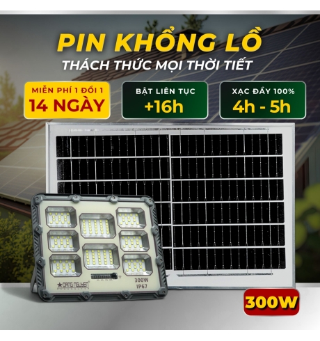 Đèn năng lượng mặt trời 300w NEW - Vỏ Nhựa