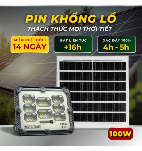 Đèn năng lượng mặt trời 100w NEW - Vỏ Nhựa