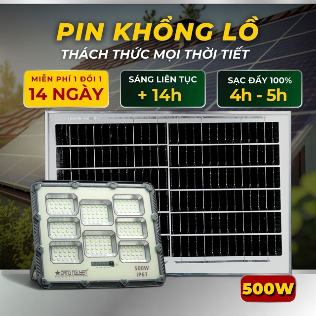 Đèn năng lượng mặt trời 500w NEW - Vỏ Nhựa