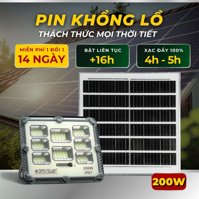 Đèn năng lượng mặt trời 200w NEW - Vỏ Nhựa 