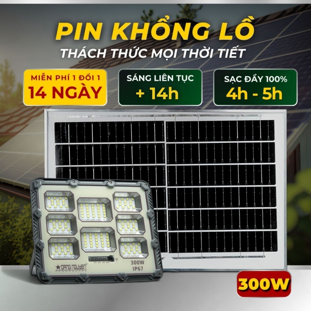 Đèn năng lượng mặt trời 300w NEW - Vỏ Nhựa
