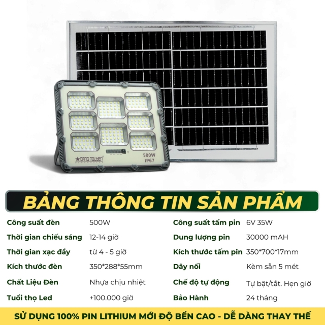 Đèn năng lượng mặt trời 500w NEW - Vỏ Nhựa