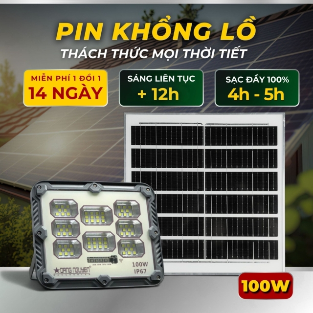 Đèn năng lượng mặt trời 100w NEW - Vỏ Nhựa