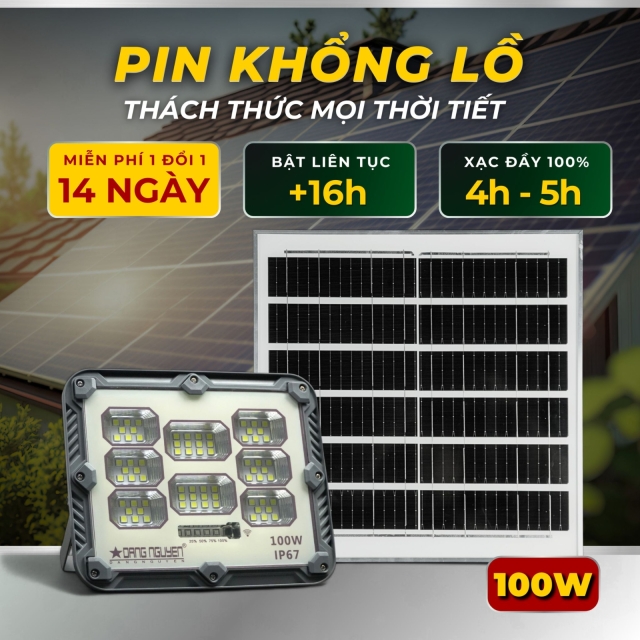 Đèn năng lượng mặt trời 100w NEW - Vỏ Nhựa