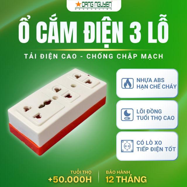 Ổ Cắm Điện 3 Lỗ Không Dây - Đế Cam