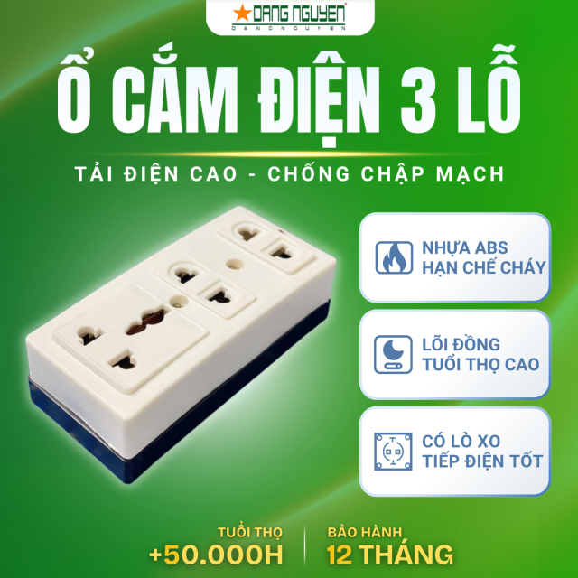 Ổ Cắm Điện 3 Lỗ Không Dây - Đế Đen
