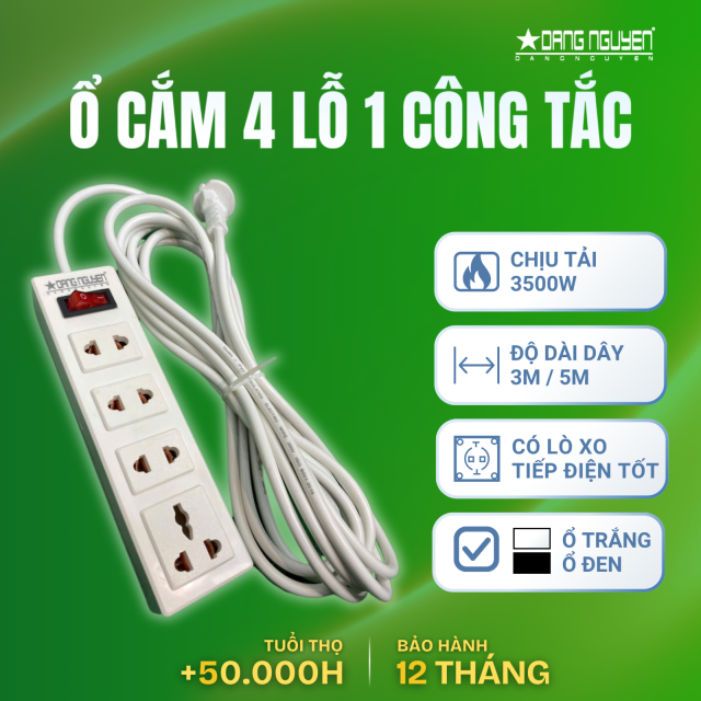 Ổ Cắm Điện 4 Lỗ 1 Công Tắc - Ổ Quay
