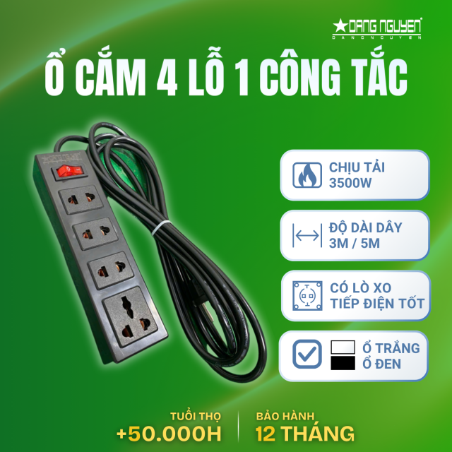 Ổ Cắm Điện 4 Lỗ 1 Công Tắc - Trắng