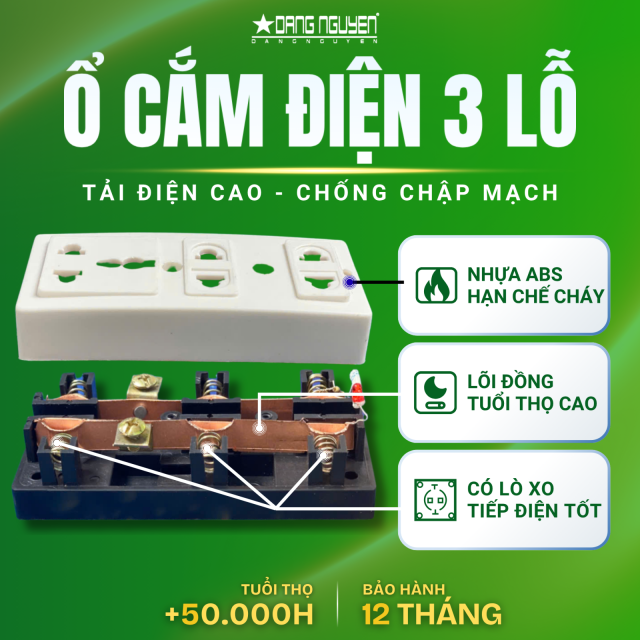 Ổ Cắm Điện 3 Lỗ Không Dây - Đế Đen