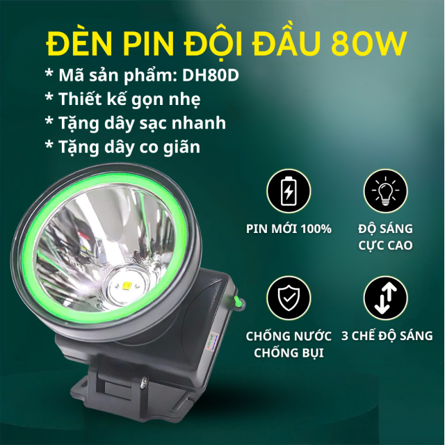 Đèn pin đội đầu 80W - Ánh sáng VÀNG | DH80D